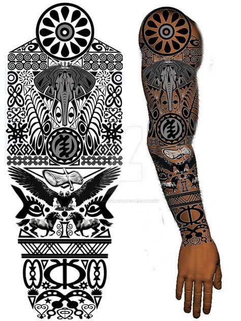 Adinkra African Tribal Full Sleeve Tattoo By Thehoundofulster On