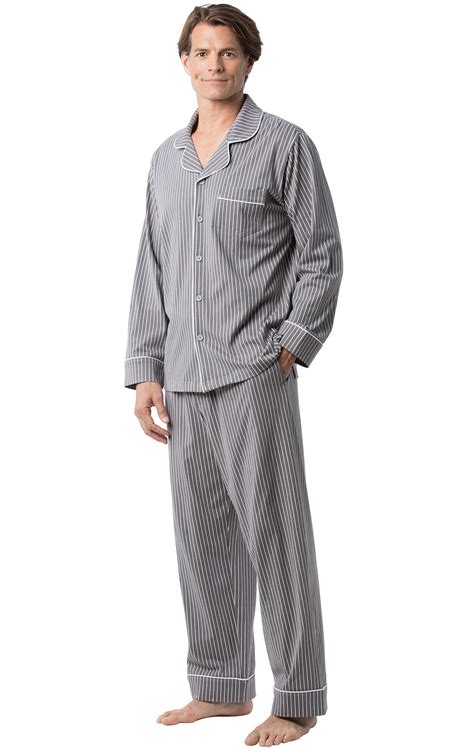 Classic Stripe Mens Pajamas Charcoal In Mens Cotton Pajamas