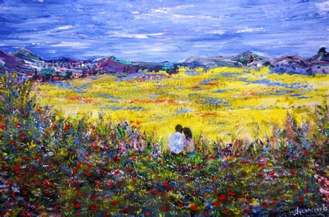Couple Oil Painting Romantic Art Original Field Flowers Etsy