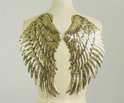 Extra Large Silver Sequin Iron On Wings Angel Wing Applique Etsy