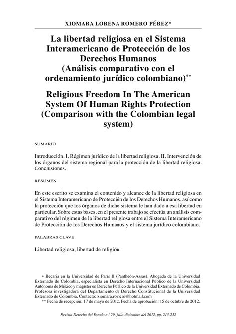 Pdf La Libertad Religiosa En El Sistema Interamericano De Protecci N