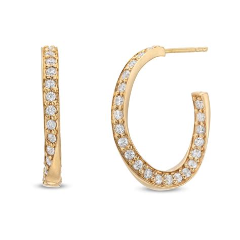1 50 ct t w diamond twist j hoop earrings in 10k gold peoples jewellers