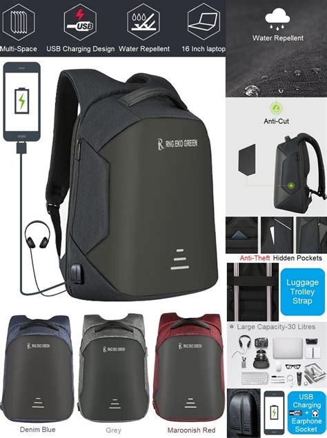 Rng Eko Green 30 Litre Anti Theft Backpack With Usb Charging Port