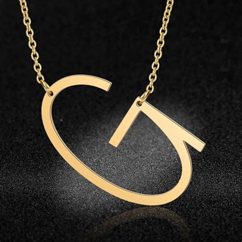 Sideways Initial Necklace Large Initial Necklace Oversized Etsy In