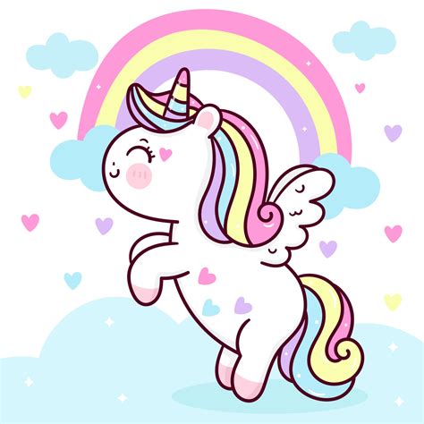 Lindo Unicornio Pegaso Vector Volando En El Cielo Pastel Con Dulce Arco