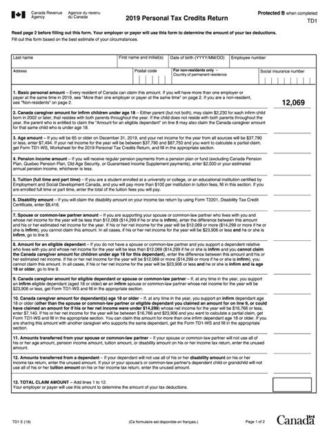 Revenue Canada Td1 2019 2023 Form Fill Out And Sign Printable Pdf