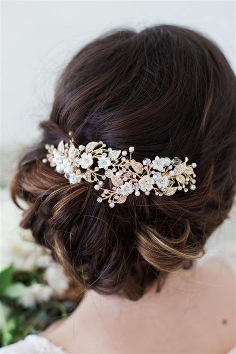 Gold Flower Headpiece Ivory Flower Hair Vine Hair Clips Wedding Hair Accessories Flower