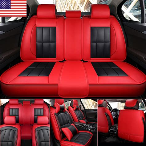 top red pu leather car seat covers universal frontandrear suv cushion all weather ebay