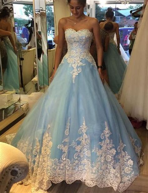 2016 New Sleeveless Blue White Beaded Applique Lace Tulle A Line