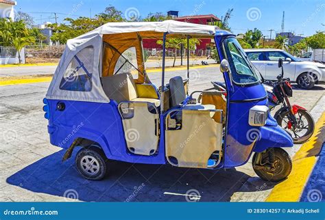 Blue Tuk Tuk White Tuktuks Rickshaw In Mexico Stock Image Image Of
