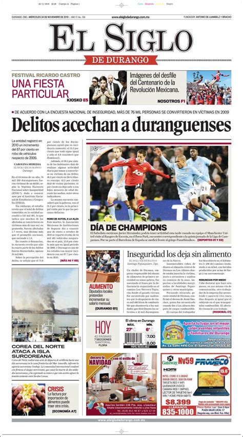 Periódico El Siglo De Durango México Periódicos De México Edición