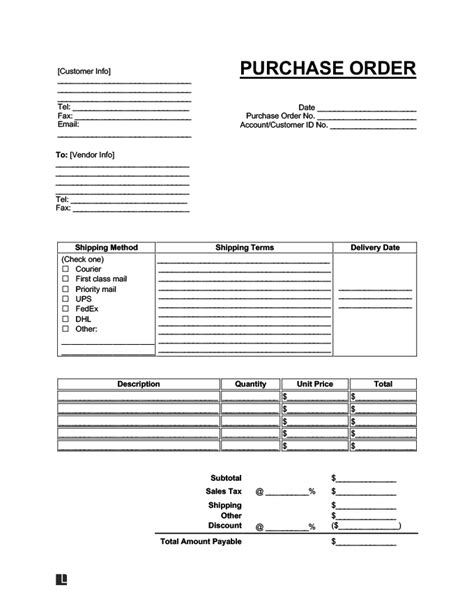 Free Purchase Order Po Template Printable Pdf And Word
