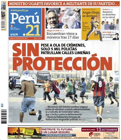 Portada Del Periódico Perú 21 Perú Todos Los Periódicos De Perú