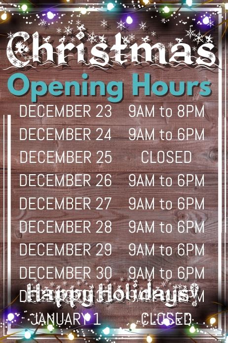 Christmas Opening Hours Poster Template Postermywall