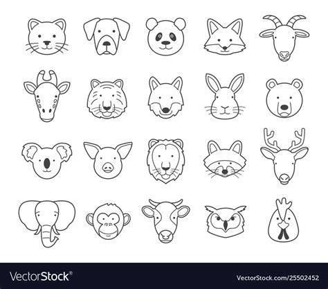 Animal Face Outline Set Royalty Free Vector Image