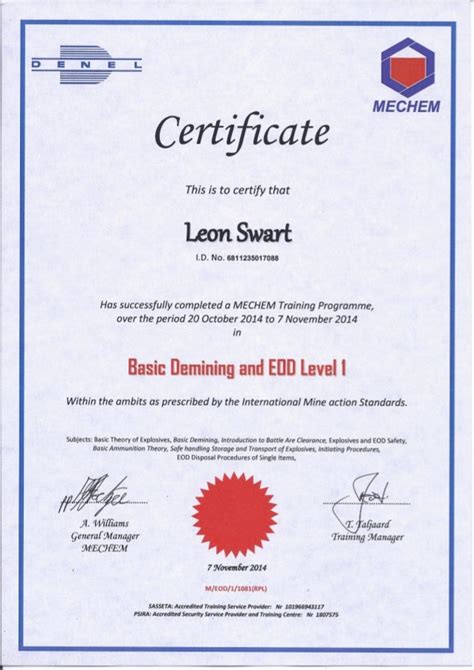 Eod Level 1 Certificate
