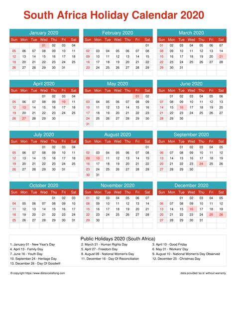 2020 Holidays In South Africa Calendar Template Printable Gambaran