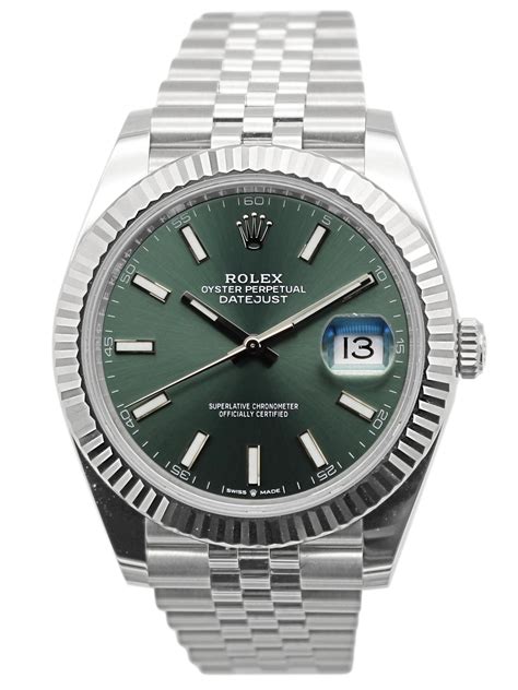 Rolex Datejust 41 Stainless Steel Mint Green Dial Fluted Bezel Jubilee