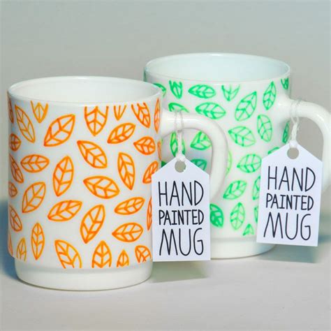 Leaves Mug Hand Painted Mug Hand Drawn Hand Painted By Timeasley £15