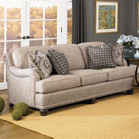 English Sofa With Rolled Back English Arms And Nail Head Trim By