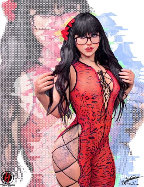 A Woman With Long Black Hair And Glasses In A Red Bodysuit Is Posing For The Camera