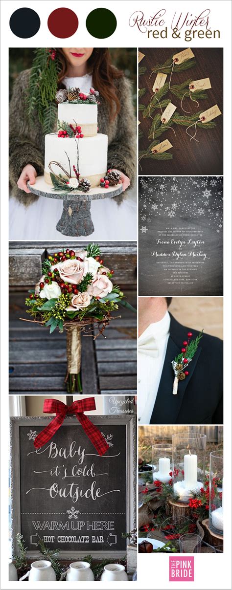 Wedding Color Board Rustic Winter Red And Green The Pink