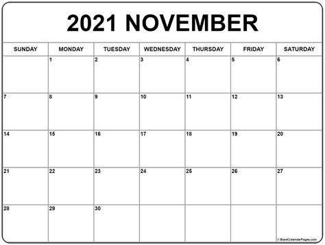 Printable Calendar Nov 2021 Customize And Print