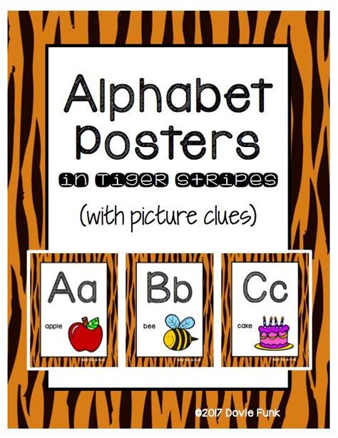 Classroom Decor Alphabet Posters Tiger Print With Picture Clues
