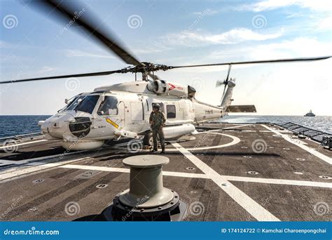 Sikorsky Mh 60s Seahawk Helicopter Lands On The Flight Deck Of The Htms