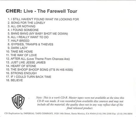 Cher Live The Farewell Tour Cdr Discogs