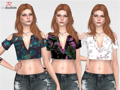 Floral Cropped Top For Women 02 By Remaron At Tsr Sims 4