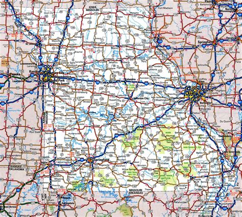 Missouri Road Map With Distances Between Cities Highway Freeway