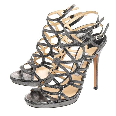 jimmy choo metallic black leather caged gladiator sandals size 38 5 for sale at 1stdibs