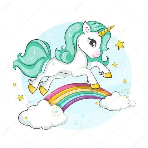 Pequeño Pony Lindo Unicornio Mágico Arco Iris Diseño Vectorial Aislado