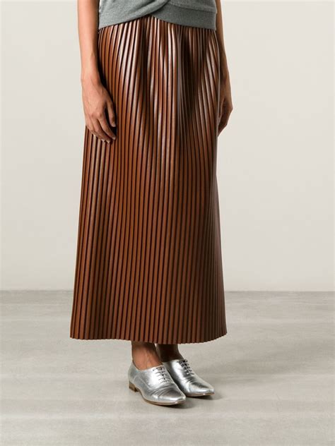 Msgm Long Pleated Skirt In Brown Lyst