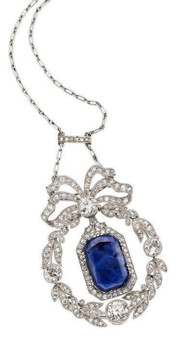 Edwardian Sapphire Diamond Gold Platinum Necklace Fancy Jewelry