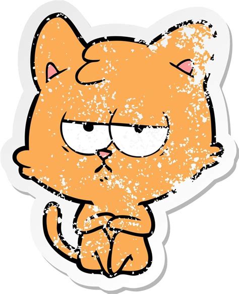 Distressed Sticker Of A Bored Cartoon Cat Vector Art At Vecteezy