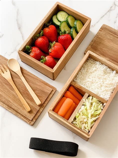 1pc Handmade Natural Wooden Meal Box With Spoon Perfect For Lunch