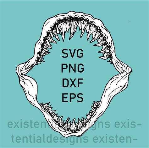 Hand Drawn Shark Jaws Svg Png Dxf Eps Great White Shark Jaws Cut File Shark Teeth Instant Svg