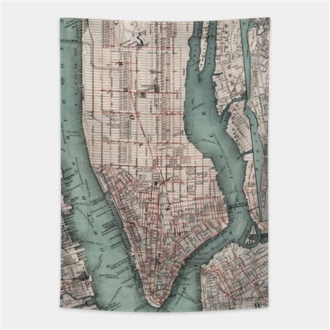 Vintage Map Of New York City 1897 New York City Map Tapestry