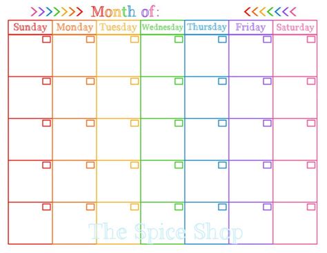 Printable Monthly Calendar Rainbow Pdf Monthly Calendar