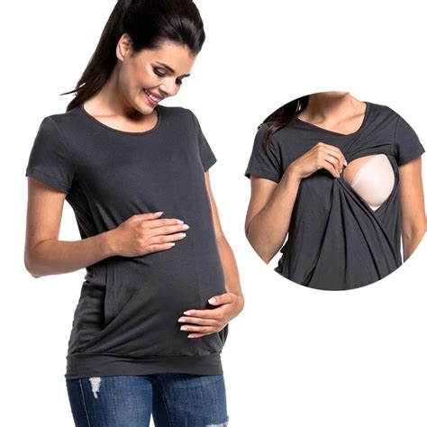 women short sleeve nursing tees casual shirt maternity breastfeeding clothes feeding for