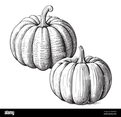 Pumpkin Sketch Hand Drawn Vector Illustration Vegetables White