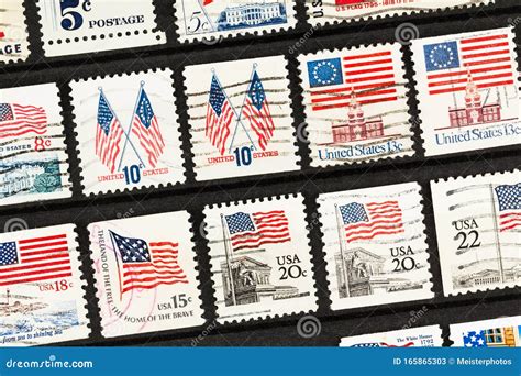 Stock Pages With American Flag Postage Stamps Editorial Stock Photo