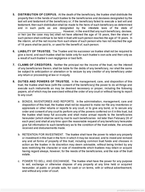 Free printable trust agreement form