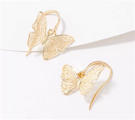 Denary Gold Textured Butterfly Dangle Earrings 10K Gold QVC Com