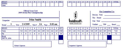 Printable Golf Tournament Score Sheets Golf Tournament Scorecard