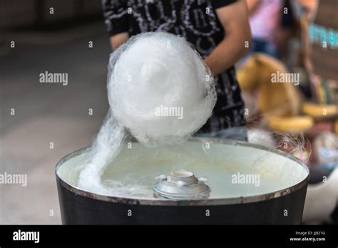 The Process Of Making Cotton Candy Close Up Set Stock Photo Alamy