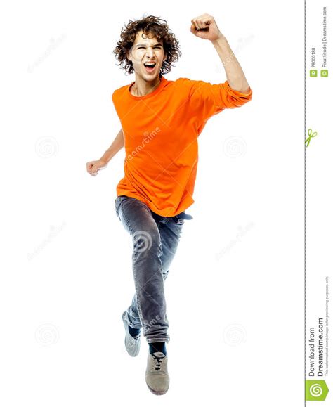 Young Man Running Screamming Happy Front View Royalty Free Stock Photos