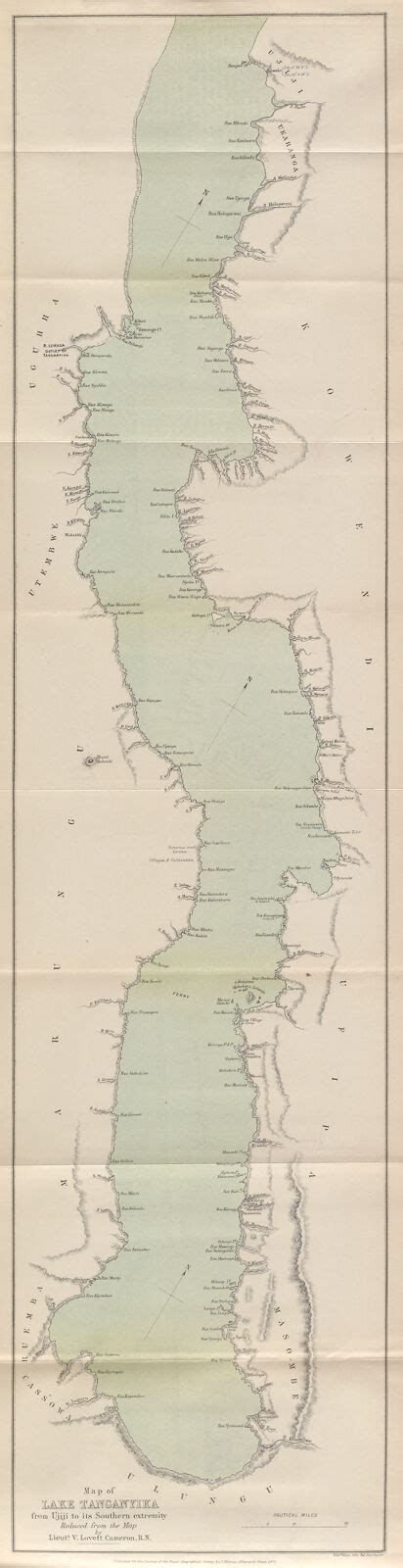 It lies in four countries' territories: Map of Lake Tanganyika from Ujiji to its Southern ...